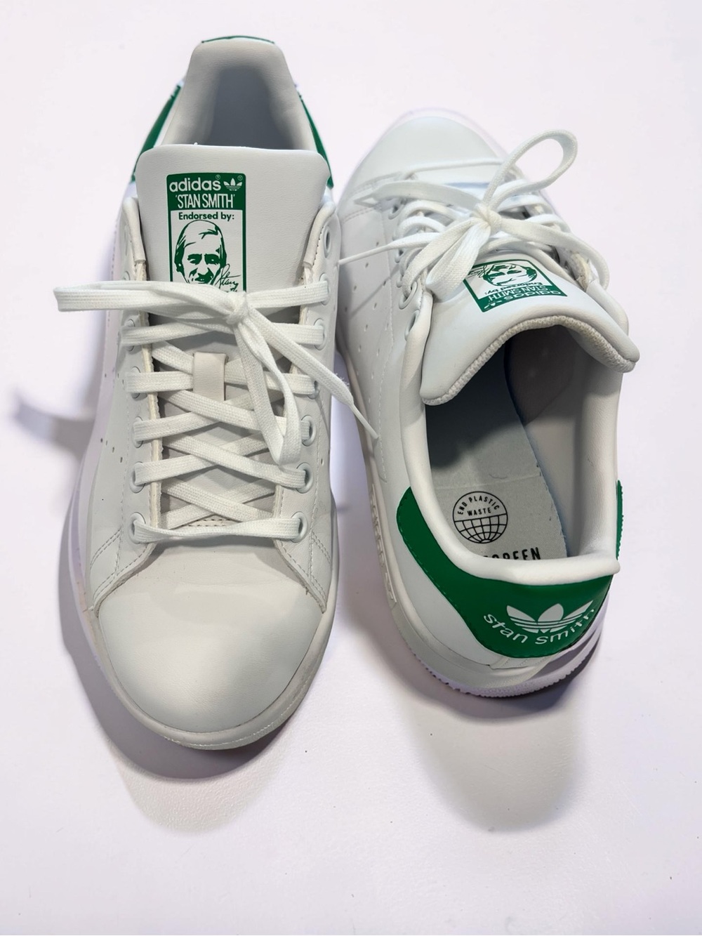 adidas White Leather Sneakers with Green Heel Tab - Picture 5 of 7